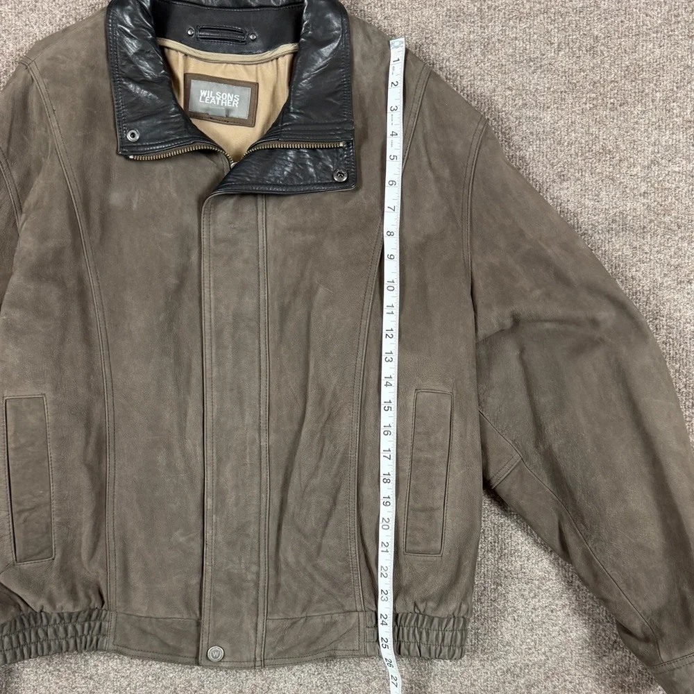Vintage Wilsons Brown Leather Full Zip Bomber Jacket Men’s XL Contrast Collar